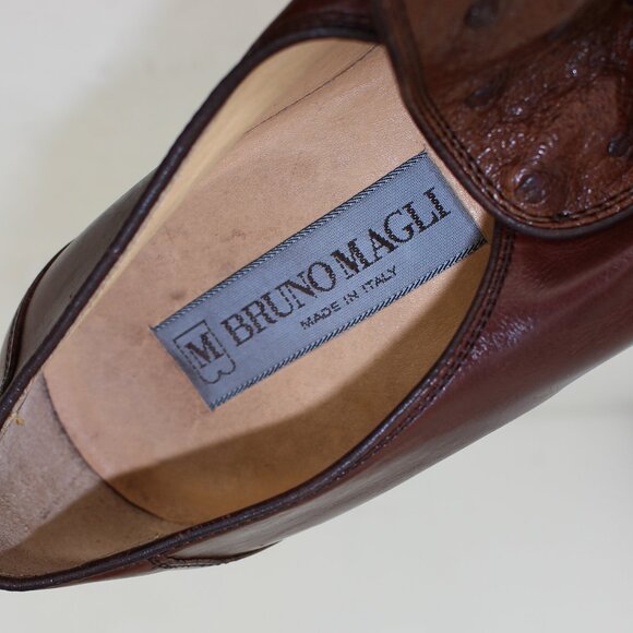 Vintage Bruno Magli Leather Ostrich Detail Loafers (US 8.5) - Picture 8 of 9